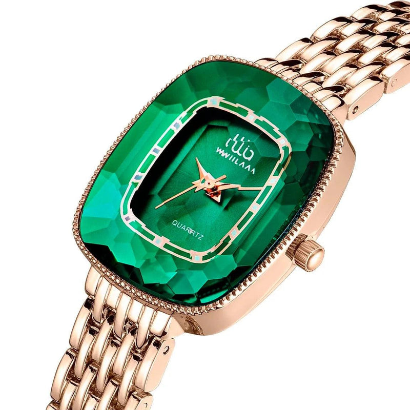 Relógio quartzo de luxo feminino, estilo diamante verde - LOJACOMFY