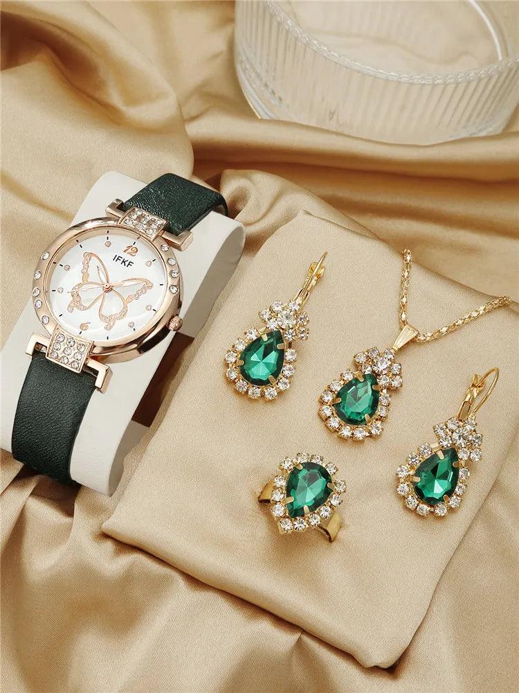 Relógio Quartz de cinto simples feminino, edição coreana, joalheria, conjunto de 3 peças - LOJACOMFY